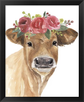 Framed Flowered Cow I Print