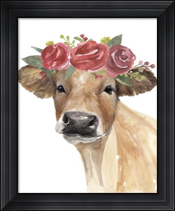 Framed Flowered Cow II Print
