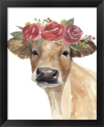 Framed Flowered Cow II Print