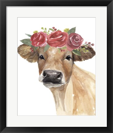 Framed Flowered Cow II Print