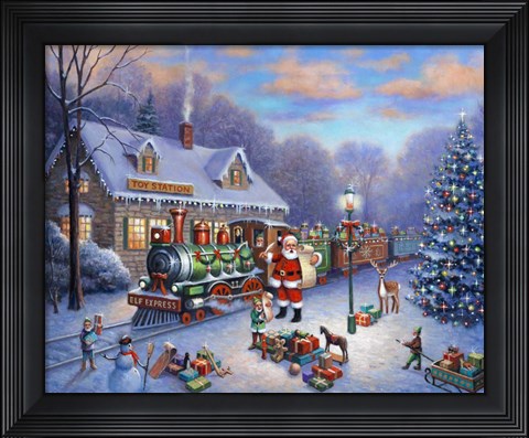 Framed Loading the Elf Express for Christmas Print