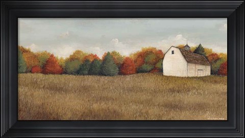 Framed White Barn in Field Neutral Print