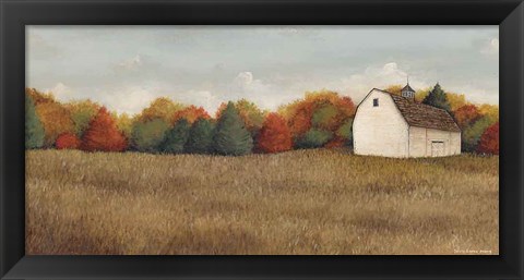 Framed White Barn in Field Neutral Print