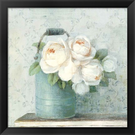 Framed June Roses I White Blue Crop Print