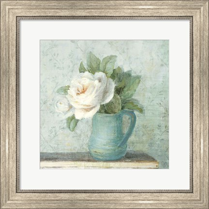 Framed June Roses II White Blue Crop Print
