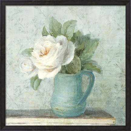 Framed June Roses II White Blue Crop Print