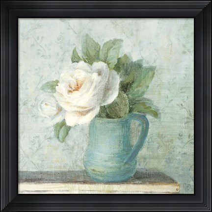 Framed June Roses II White Blue Crop Print