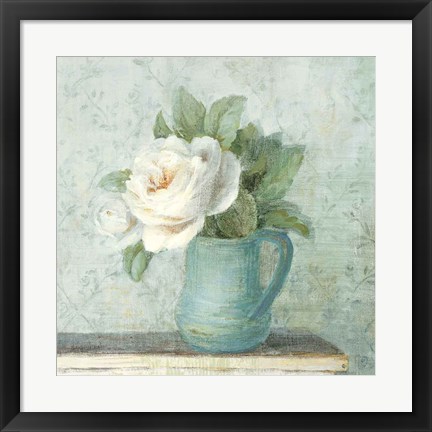 Framed June Roses II White Blue Crop Print