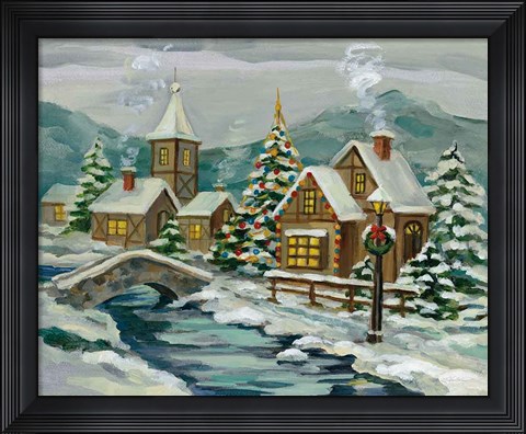 Framed Twilight Christmas Village Print