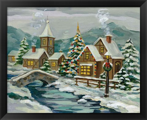 Framed Twilight Christmas Village Print