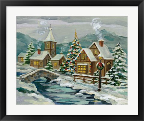 Framed Twilight Christmas Village Print