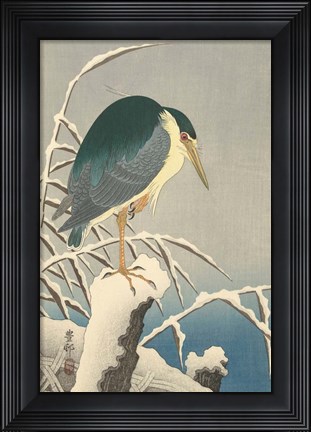 Framed Heron in Snow, 1920-1930 Print