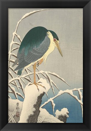 Framed Heron in Snow, 1920-1930 Print