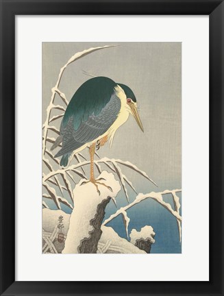 Framed Heron in Snow, 1920-1930 Print