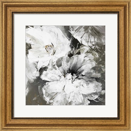 Framed White and Gray Flowers Print