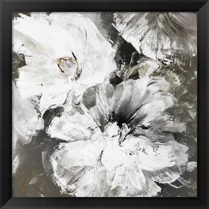 Framed White and Gray Flowers Print