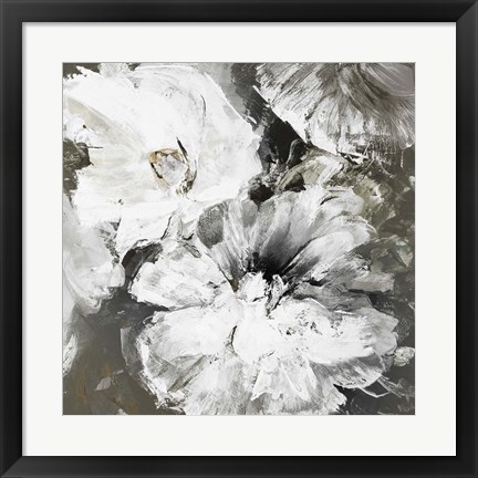 Framed White and Gray Flowers Print