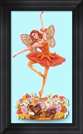 Framed Autumn Ballet Figurine Blue Background Print