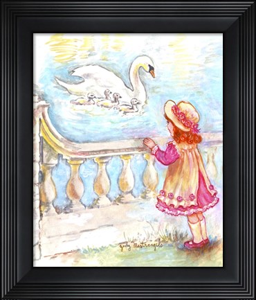 Framed Girl And Swans Print