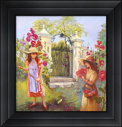 Framed Holly Hocks - Garden Gates Print