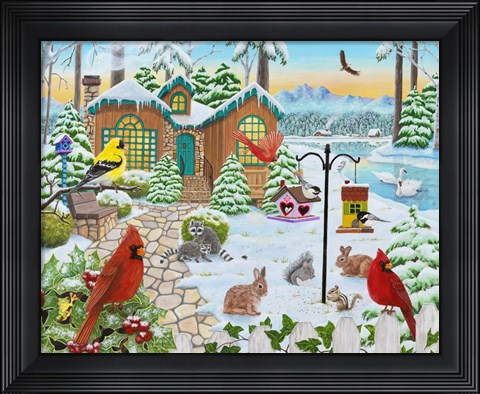 Framed Winter Cottage Print