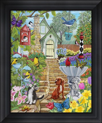 Framed Vintage Bird Feeder Garden Print