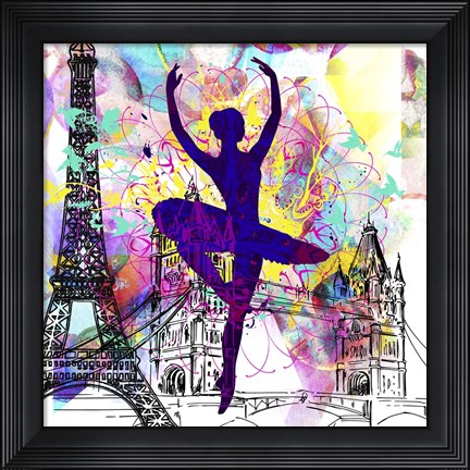 Framed London Ballerina Silhouette 1 Print