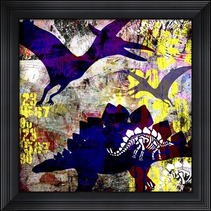 Framed Painted Dino 1 Grunge Print