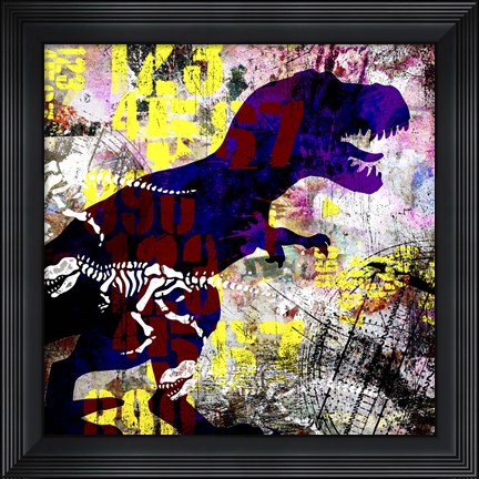 Framed Painted Dino 2 Grunge Print