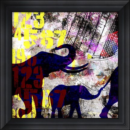 Framed Painted Elephant Grunge Print