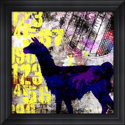Framed Painted Llama Grunge Print