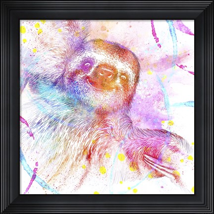 Framed Painted Pink Sloth Print