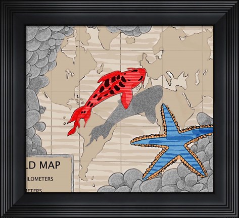 Framed Red Fish Over Chart Print
