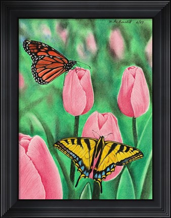 Framed Butterflies and Tulips Print