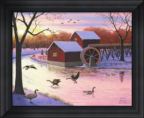 Framed Canadian Geese at the Old Grist Mill #2 Print