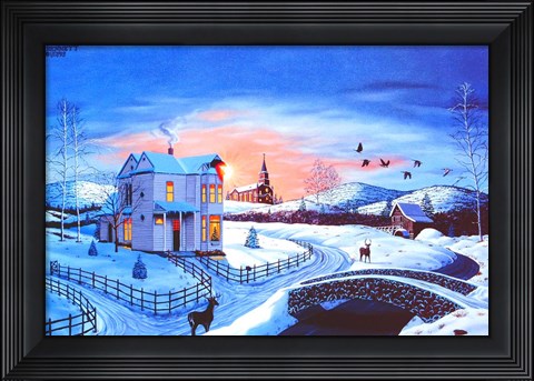 Framed Christmas in the Country #2 - Blue Tint Print