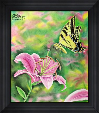 Framed Tiger Swallowtail and Stargazer Lilly Print