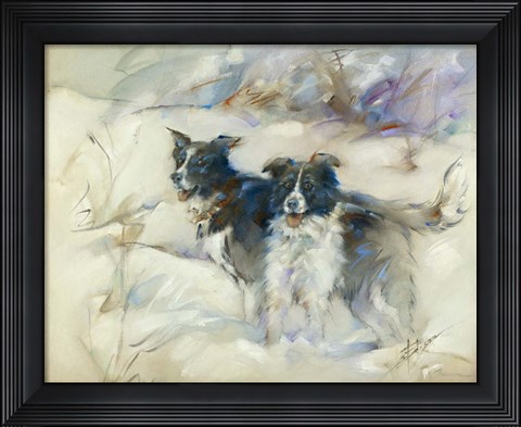 Framed Cow Dogs Print