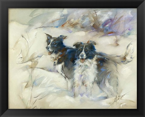 Framed Cow Dogs Print