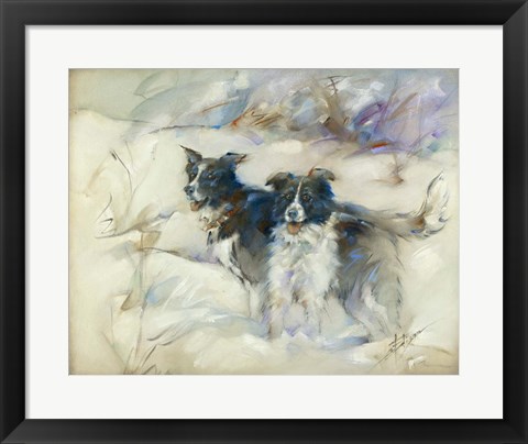 Framed Cow Dogs Print