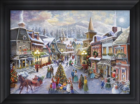 Framed Victorian Christmas Village Print