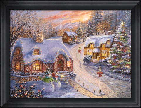 Framed Winter Cottage Glow Print