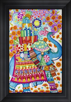 Framed Christmas Elephant Party Print