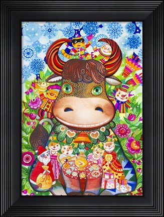 Framed Winter Cow Print