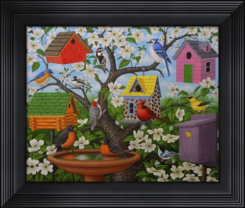 Framed Birds and Birdhouses Print
