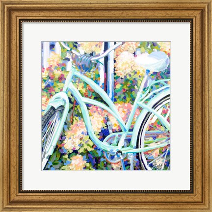 Framed Bike &amp; Hydrangeas Print