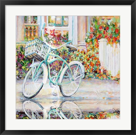 Framed Bike Teal Reflection Print