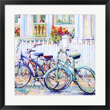 Framed Bikes Two Teal Print