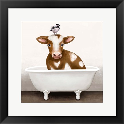 Framed Cow in Bathtub Print