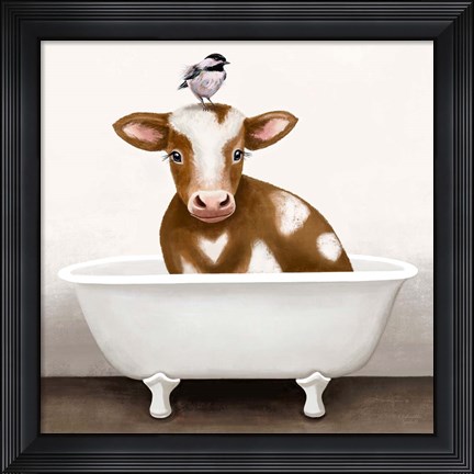 Framed Cow in Bathtub Print
